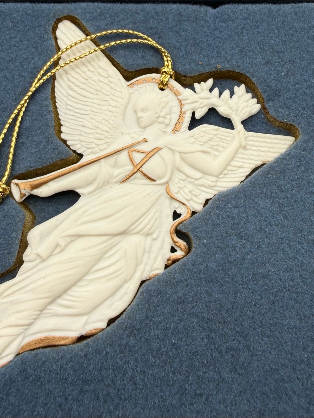 Wedgwood Peace Angel Christmas Ornament White Gold Trumpet Dove Boxed